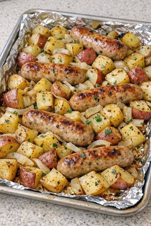 Italian Chicken Sausages and Potatoes on a Sheet Pan