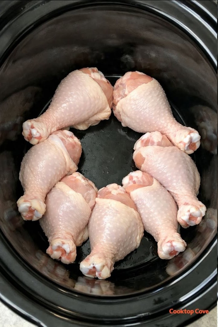 Put raw chicken drumsticks in the slow cooker with 4 simple additions to make a dinner so mouthwatering your husband will ask for it every weekend.